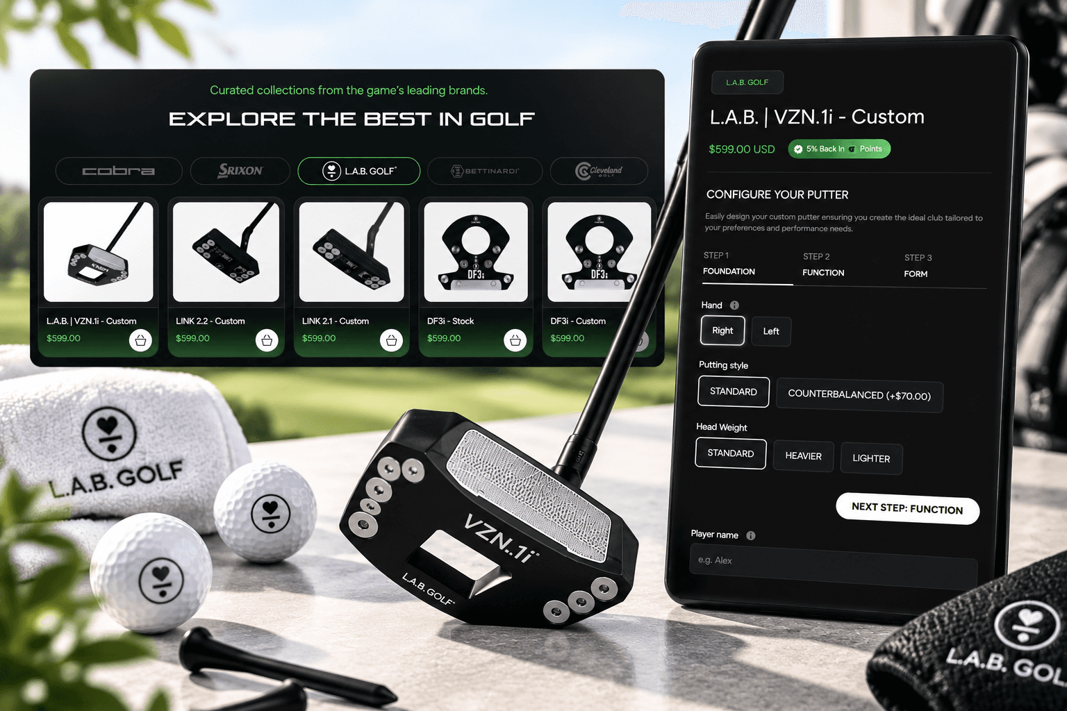 Screenshot: Supporting app driven and native golf club configurators in one Shopify theme